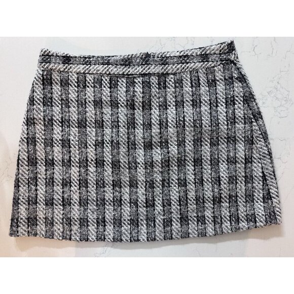 Y2K Plaid Tweed Mini Skirt Women's XXL Preppy Black White Just Fab Clueless - Picture 1 of 10